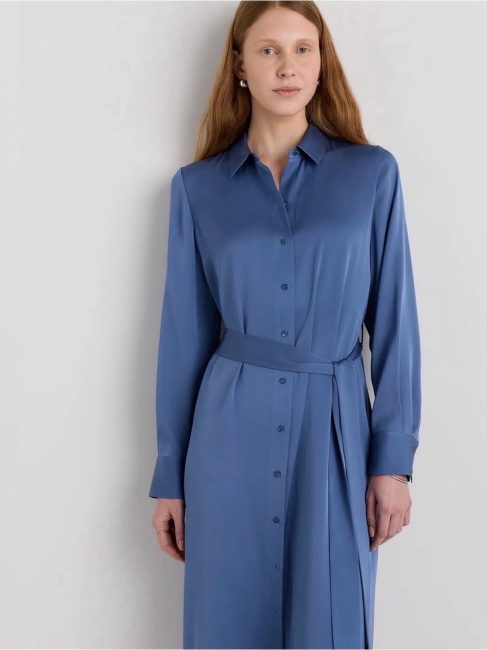 Quince Silk Maxi Shirt Dress Womens Size XL Moonstone Blue Belted Washable NWT! - Picture 2 of 12